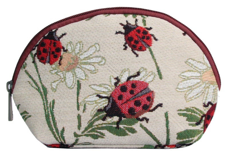 Signare Tapestry Cosmetic Bag Toiletry Makeup Bag For Women With Ladybug Floral Design (Cosm-Ldbd) - Image 1