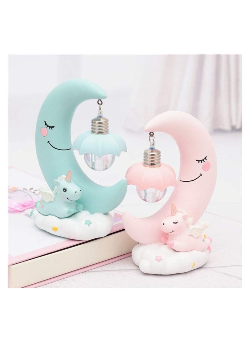 Y&D - Unicorn Moon Night Light, Blue, LED Light Cartoon Nursery Lamp for Children Kid Girl Toy Birthday Gift Home Decor - Image 1