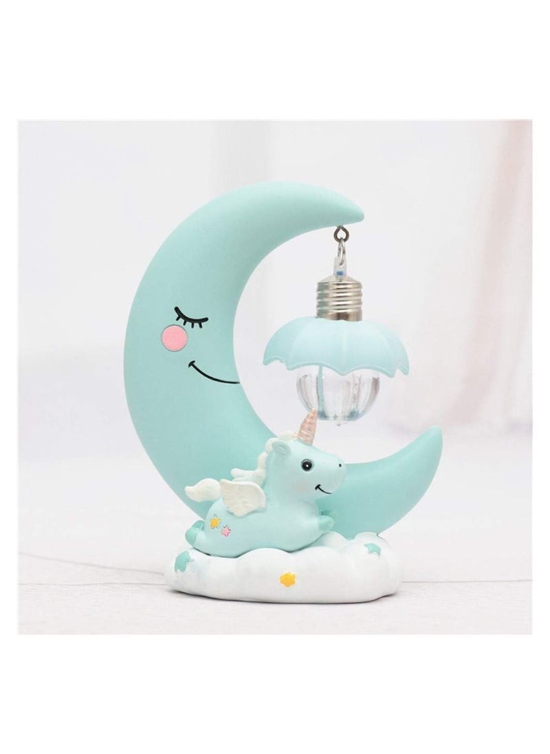 Y&D - Unicorn Moon Night Light, Blue, LED Light Cartoon Nursery Lamp for Children Kid Girl Toy Birthday Gift Home Decor - Image 1