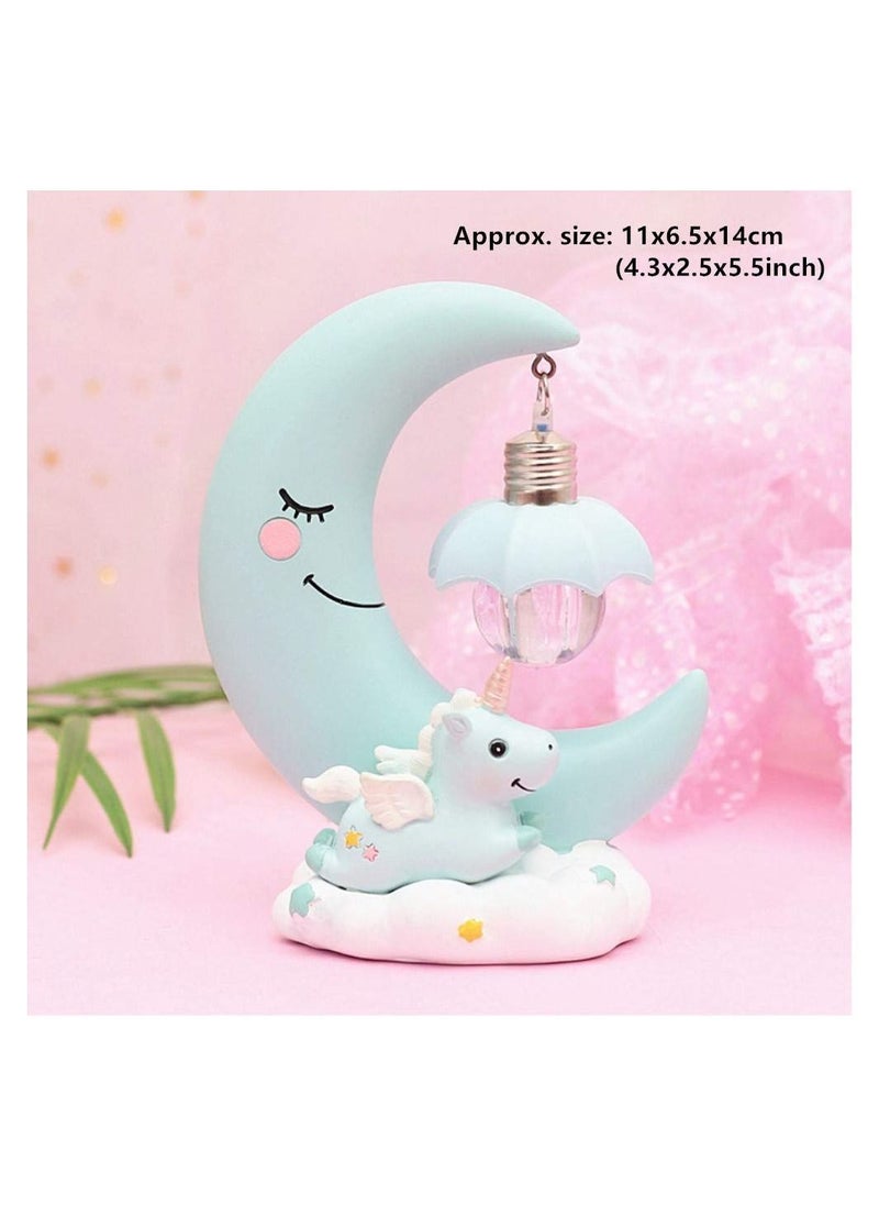 Y&D - Unicorn Moon Night Light, Blue, LED Light Cartoon Nursery Lamp for Children Kid Girl Toy Birthday Gift Home Decor - Image 1