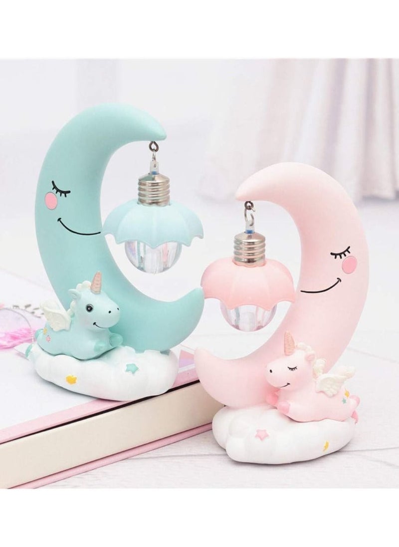 Y&D - Unicorn Moon Night Light, Blue, LED Light Cartoon Nursery Lamp for Children Kid Girl Toy Birthday Gift Home Decor - Image 1