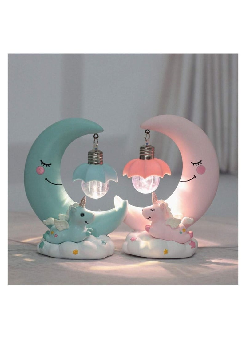 Y&D - Unicorn Moon Night Light, Blue, LED Light Cartoon Nursery Lamp for Children Kid Girl Toy Birthday Gift Home Decor - Image 1