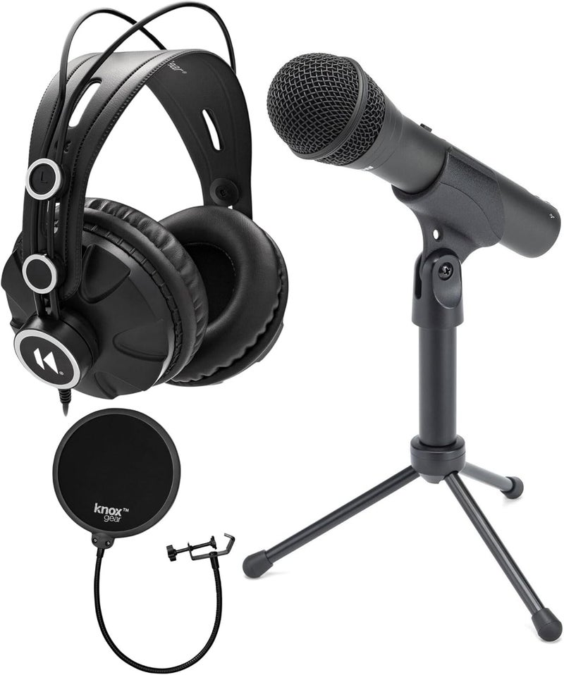 Samson Q2U Black Handheld Dynamic USB Microphone Bundle with Pop Filter and Closed Back Over-Ear Headphones (3 Items) - Image 1