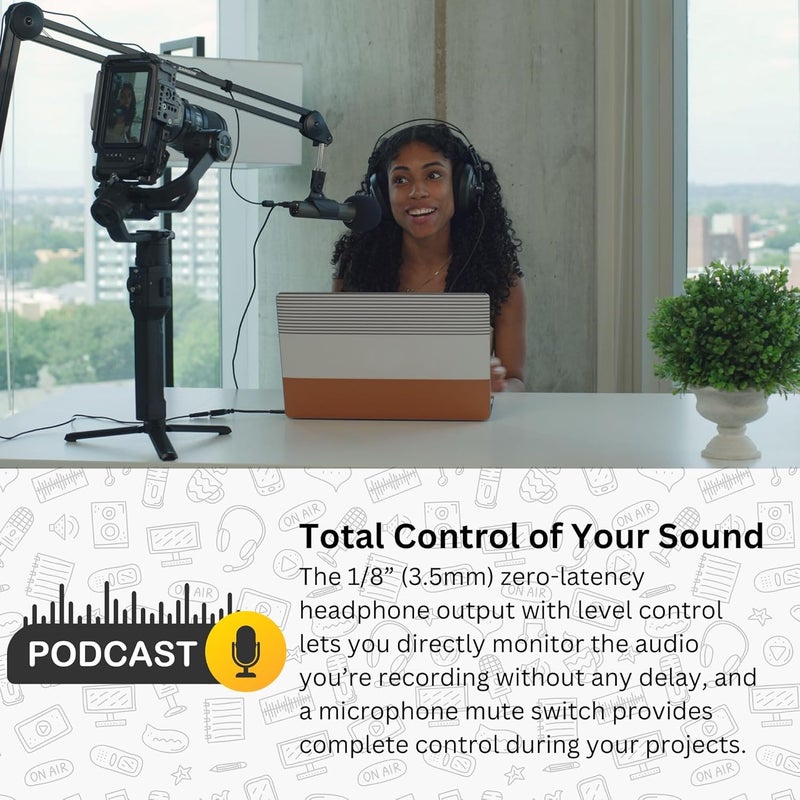 Samson Q2U Black Handheld Dynamic USB Microphone Bundle with Pop Filter and Closed Back Over-Ear Headphones (3 Items) - Image 4