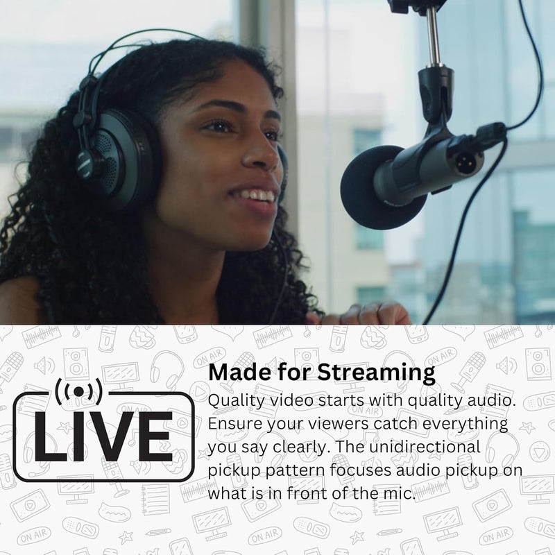 Samson Q2U Black Handheld Dynamic USB Microphone Bundle with Pop Filter and Closed Back Over-Ear Headphones (3 Items) - Image 5