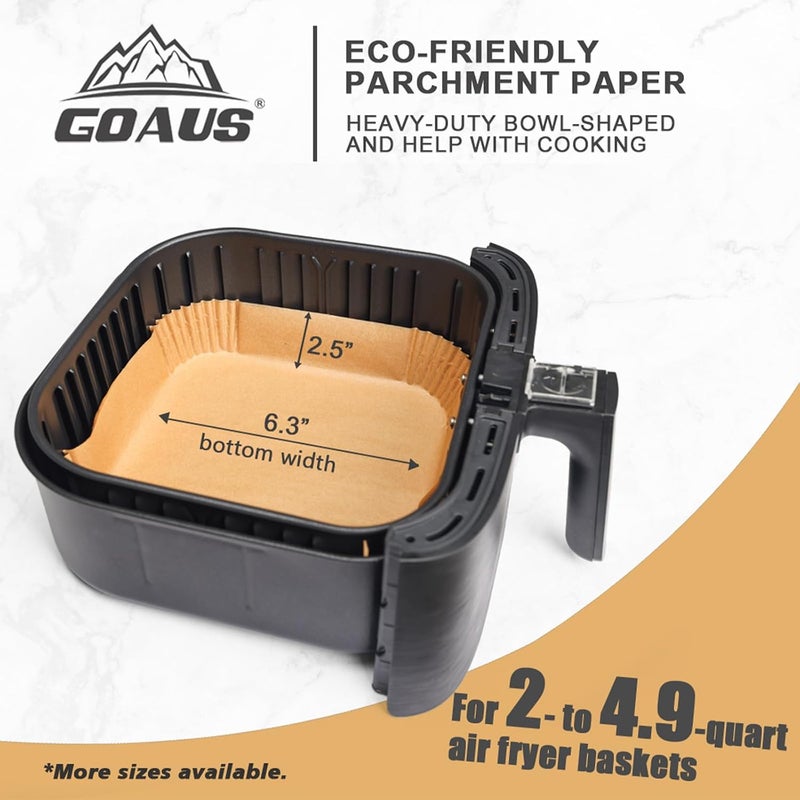 GOAUS Air Fryer 100pcs Square Paper Liners Disposable for 2 to 5 Qt Basket, 6.3 inch Unbleached Non-stick Oil-proof Parchment Paper - Image 3