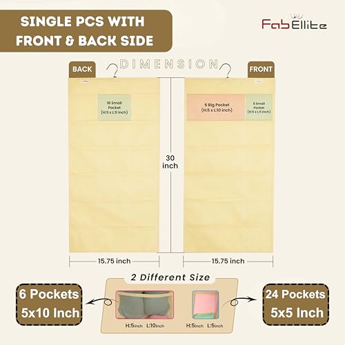 FAB ELLITE Double Sided Hanging Organizer with 30 Clear Pockets | Wall Hanging Closet Storage for Socks Bra Underwear & Accessories Shelves Storage | Space-Saving Hanger Design (Ivory, Pack of 1) - Image 2