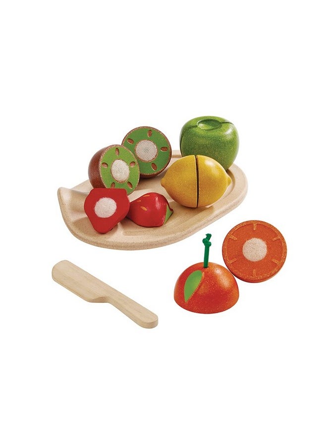 PlanToys 7 Piece Assorted Fruit Kitchen Food Playset (3600) | Sustainably Made From Rubberwood And Non-Toxic Paints And Dyes  - Image 3