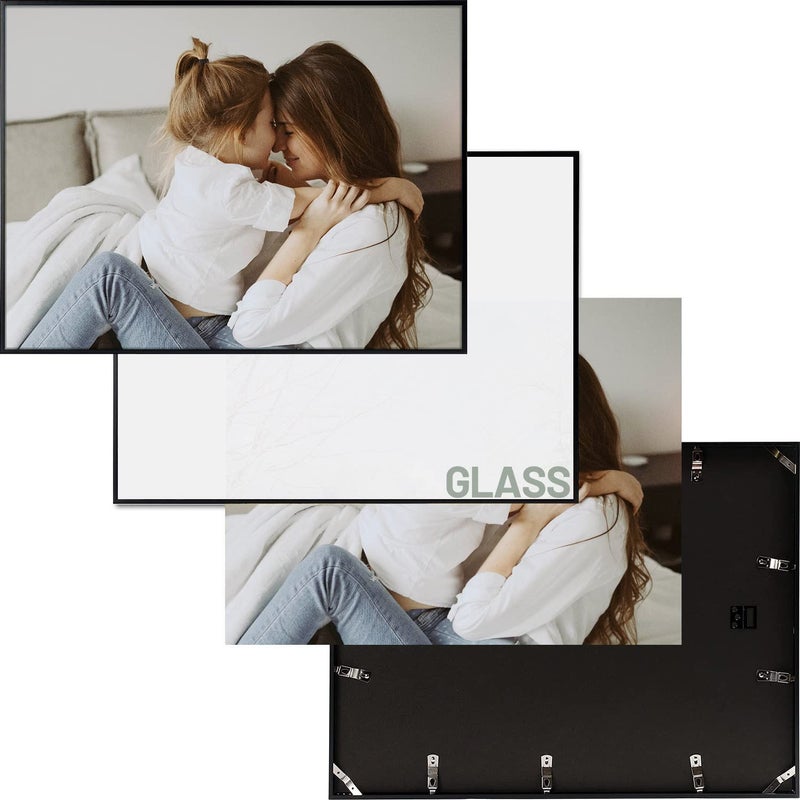 Frametory, 18x24 Aluminum Picture Frame, Real Glass Front, Display 18 x 24 Photo for Wall, 18 by 24 Poster Frame, Hook for Horizontal/Vertical Mount (Black 1 Pack) - Image 4