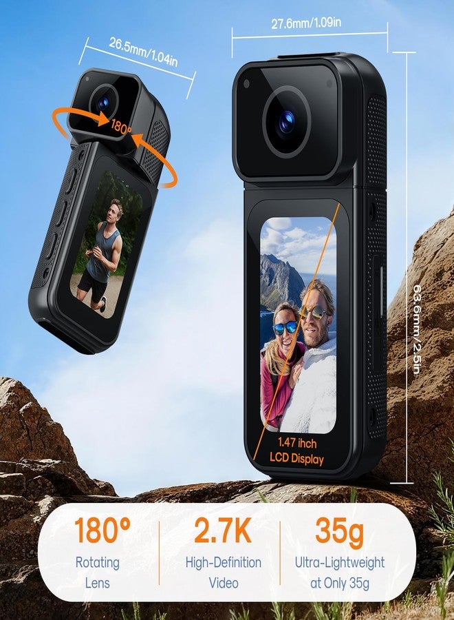Mypin Mini Body Camera 128G with 1.47inch LCD Screen, 2.7K Thumb Size Action Body Cam with Audio&Video Thumb Hands Free POV Recording, Mount Free, Magnetic Sport DV for Bike Cycling Vlogging Pet Walk Swim - Image 2