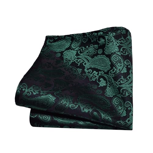 GUSLESON Dark Green Mens Paisley Wedding Necktie Pocket Square Cufflinks and Lapel Pin Brooch Set (IN6105-33) - Image 3