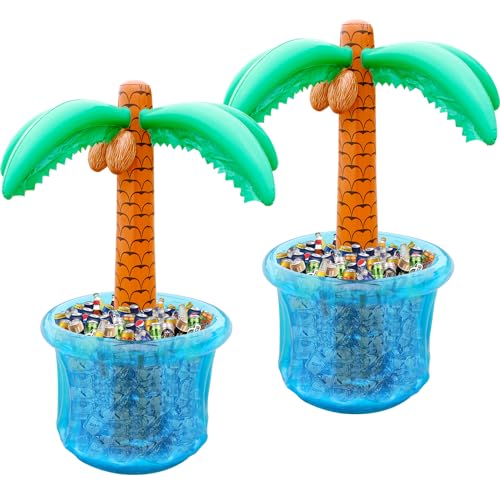 PARENTSWELL 63 Drink Cooler for Parties 2 Pack Inflatable Palm Tree Ice Bucket for BBQ Picnic Pool Party Bachelorette Supplies Floating Cooler for Hawaiian Luau Tropical Summer Party Decorations - Image 1
