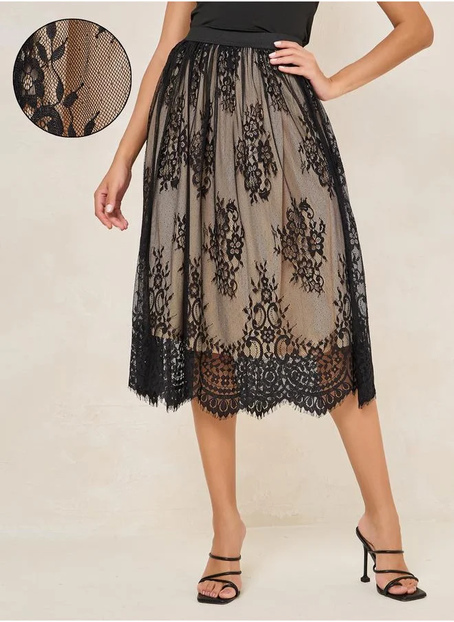 ستايلي Styli Lace Insert Midi Skirt