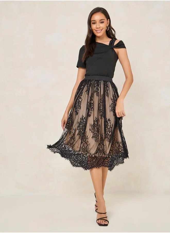 ستايلي Styli Lace Insert Midi Skirt