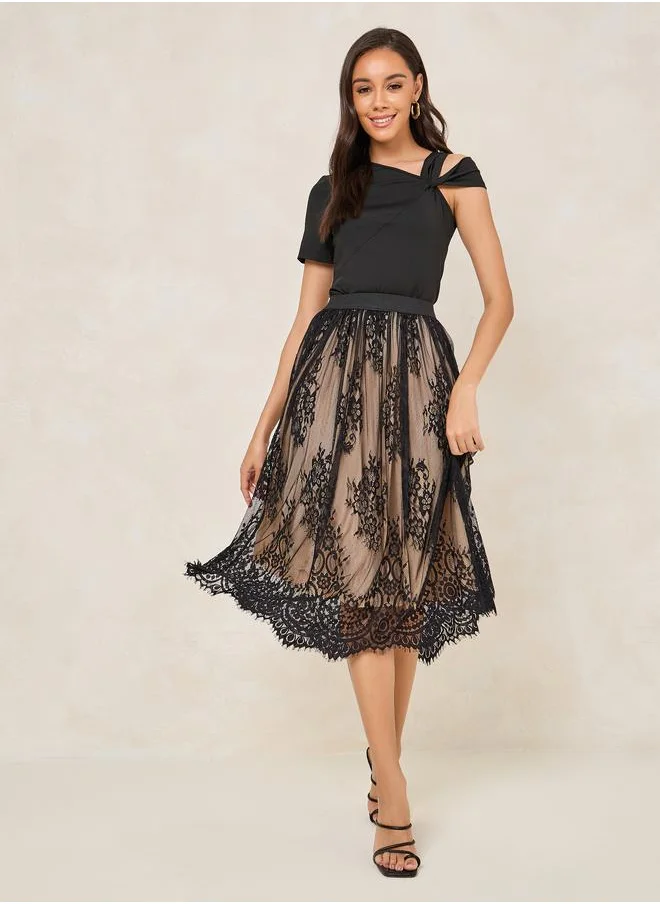 ستايلي Lace Insert Midi Skirt