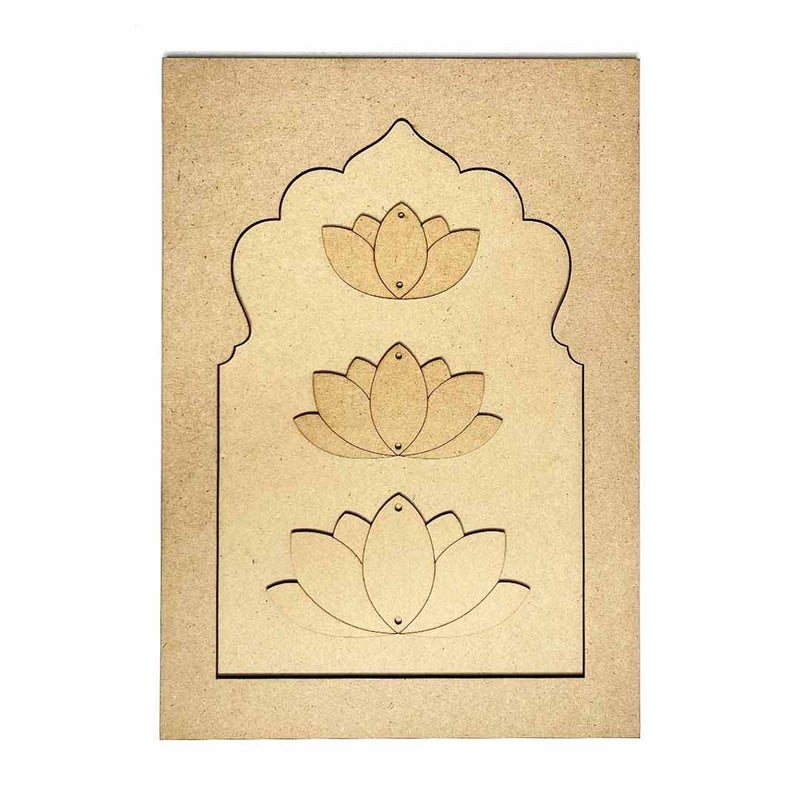 ADIKALA Adikala Jharokha With 3 Deffrent Size Lotus MDF Engraved Design Cutout for DIY Art and CraftSet Of 2  - Image 1