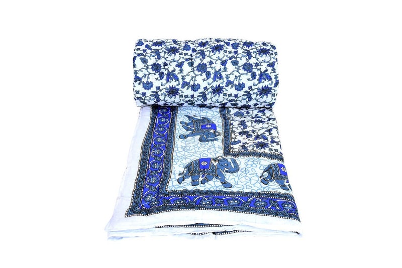 SVT Traditional Famous Rajasthani Print Jaipuri Beautiful Floral Print in Multi Blue in mughal Print Jaipuri Rajai/Razai/Quilt Single/Single Bed Quilt/Comforter/AC Quilt/AC Comforter - Image 1