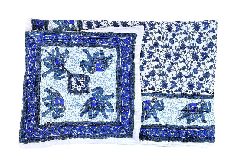 SVT Traditional Famous Rajasthani Print Jaipuri Beautiful Floral Print in Multi Blue in mughal Print Jaipuri Rajai/Razai/Quilt Single/Single Bed Quilt/Comforter/AC Quilt/AC Comforter - Image 2