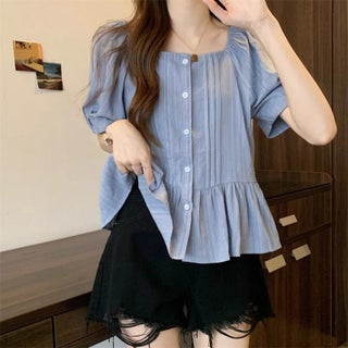 Womens Summer New 2024 Korean Style Sweetage-reducing Square Collar Puff Sleeve Shirt Versatile Top Trendy denim blue - pzsku/ZFF67BEA1850CA968D60AZ/45/1746233073/8e1b0e81-ee27-405e-97f8-f8c4f9c8e067