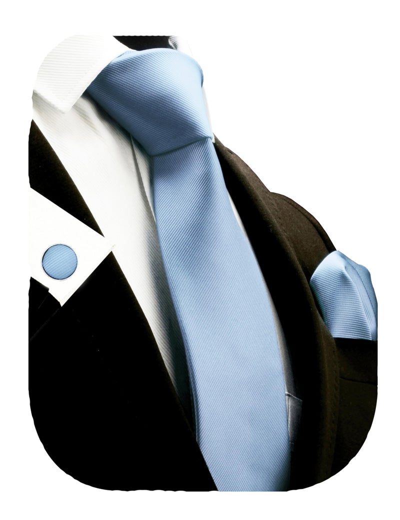 GUSLESON Solid Baby Blue Wedding Ties For Men Neckties and Pocket Square Cufflinks Sets(IN0789-48) - Image 5