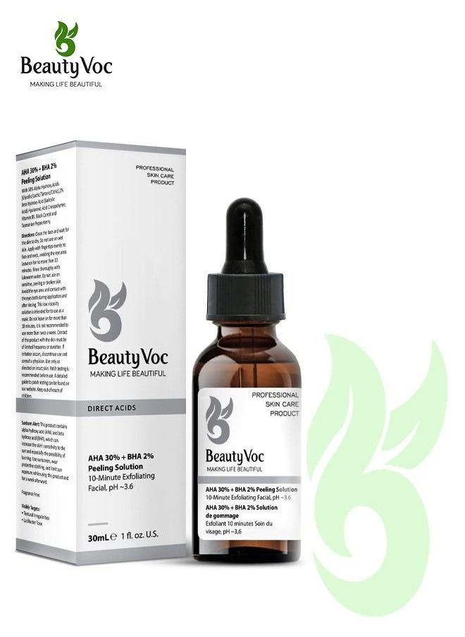 BEAUTY VOC - АНА 30% + ВНА 2% Peeling Solution Serum Enriched with Alpha and Beta Hydroxy Acids Blend for Gentle Exfoliation, Pore Clearance, Enhanced Skin Texture, Smoother and More Refined Complexion 30ml - Image 1