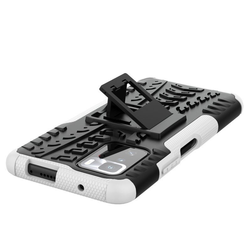 HuHa Case Cover For Xiaomi Poco X3 GT Tire Texture Shockproof TPU+PC Protective Case with Holder(White) - Image 5