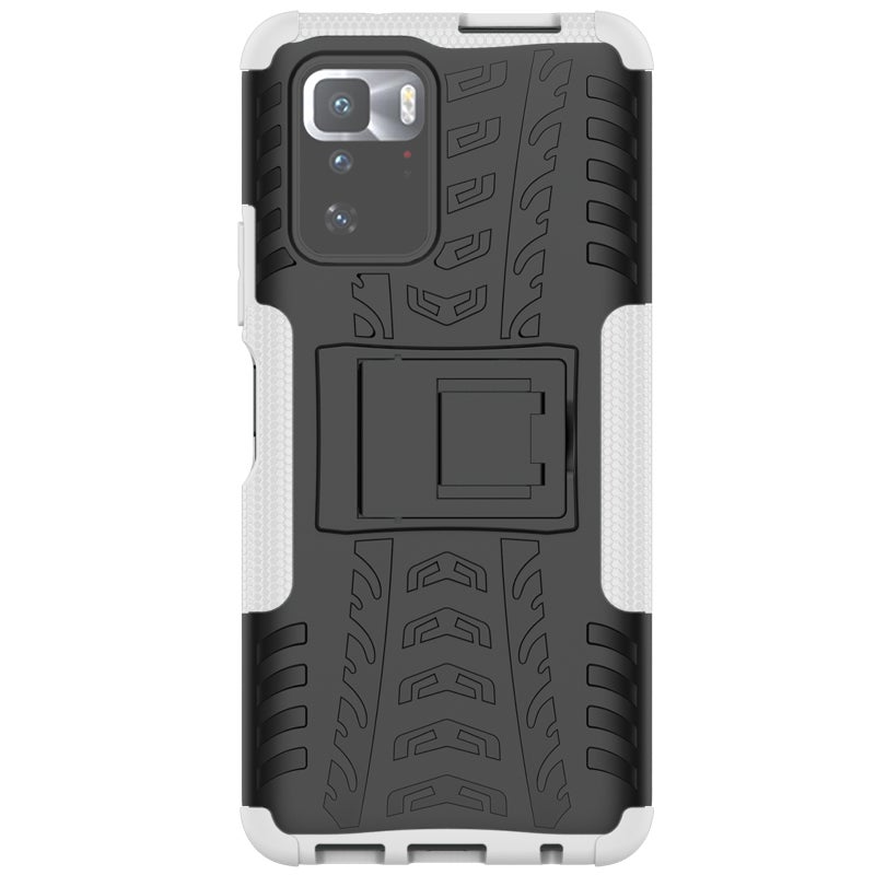 HuHa Case Cover For Xiaomi Poco X3 GT Tire Texture Shockproof TPU+PC Protective Case with Holder(White) - Image 2