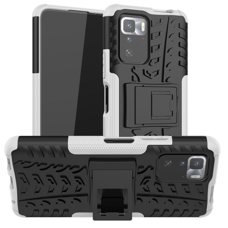HuHa Case Cover For Xiaomi Poco X3 GT Tire Texture Shockproof TPU+PC Protective Case with Holder(White) - Image 1