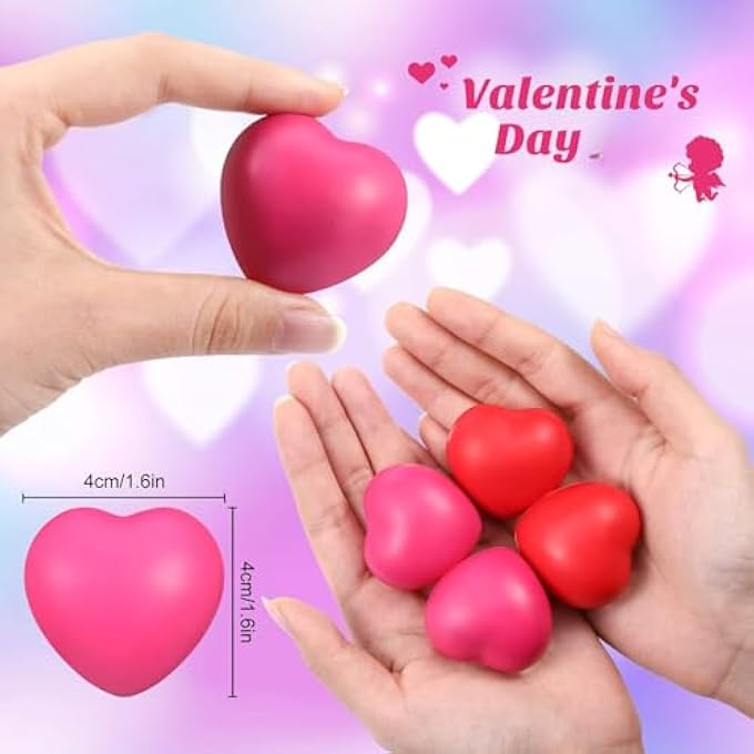 Sumind 50 Pieces Valentines Day Heart Smile Face Stress Balls, Mini Foam Balls, Smile Stress Balls for School Carnival Reward, Valentine Party Bag Fillers, DIY Ball Rose Red - Image 2