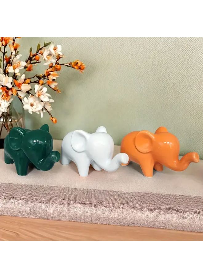 3PCS European Style Abstract Ceramic Elephant Statues Handmade Home Decor Accents - Image 2