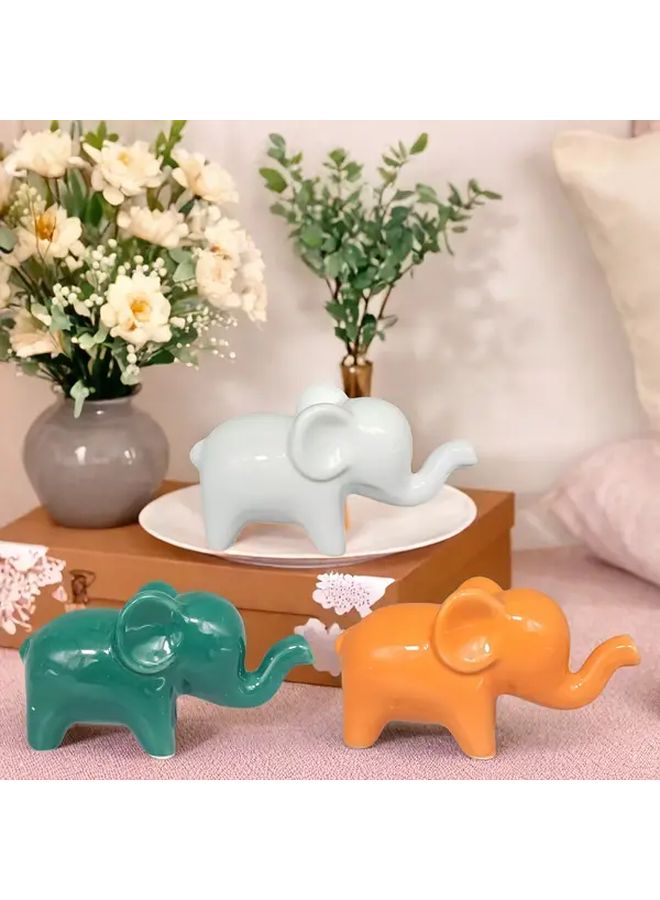 3PCS European Style Abstract Ceramic Elephant Statues Handmade Home Decor Accents - Image 4