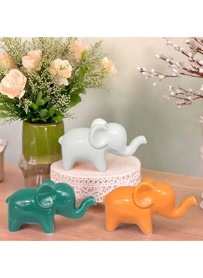 3PCS European Style Abstract Ceramic Elephant Statues Handmade Home Decor Accents - Image 1