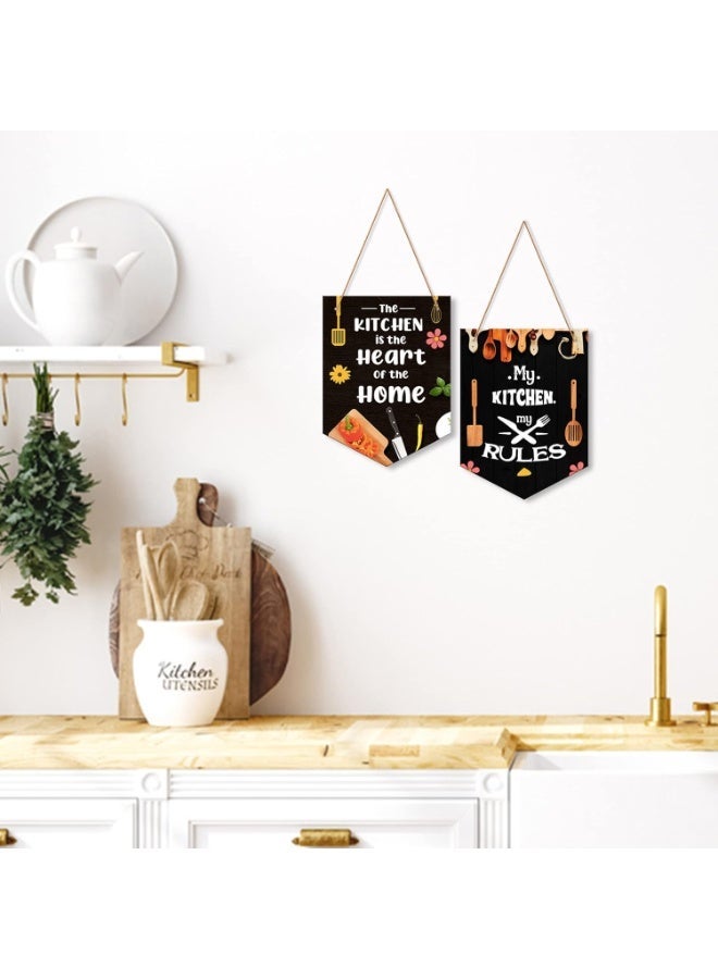 Artvibes My Kitchen is Heart of Home,My Kitchen My Rule- Decoration Printed MDF Wooden Wall Art For Kitchen | Restaurants | Quotes Decor | Kitchen Quotes Wall Hanging | Wall Illustrations | Gift (WH_7101N), Set of 2 - Image 3