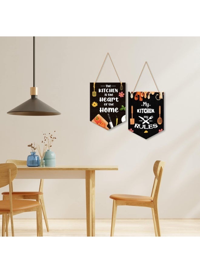 Artvibes My Kitchen is Heart of Home,My Kitchen My Rule- Decoration Printed MDF Wooden Wall Art For Kitchen | Restaurants | Quotes Decor | Kitchen Quotes Wall Hanging | Wall Illustrations | Gift (WH_7101N), Set of 2 - Image 2