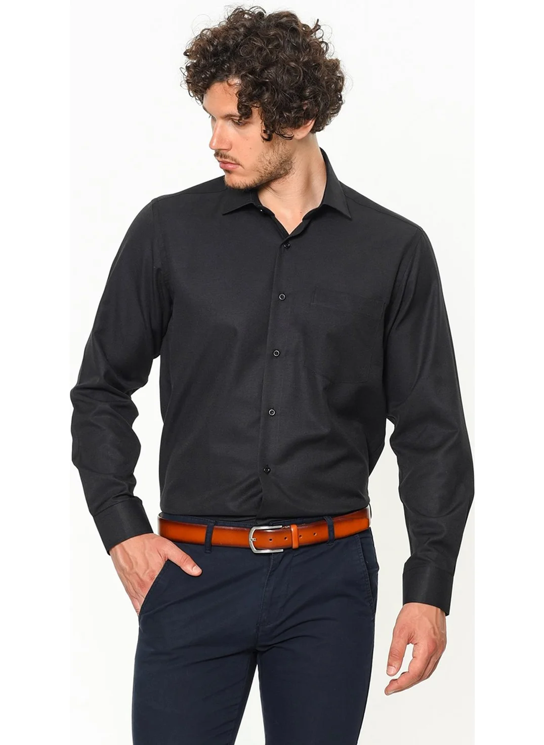 فاريتا Men's Black Shirt Blue Tie Shirt Combined Set