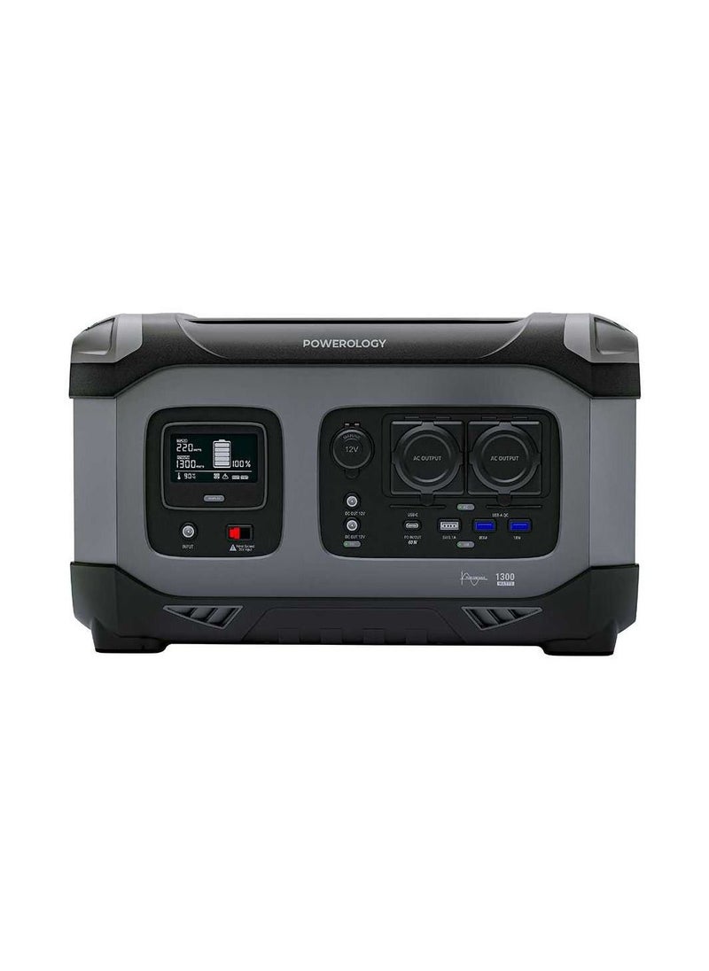 Powerology - 392000mAh Power Generator 1300W 60W USB-C Power Delivery/18W USB Quick Charge, Power Up To 6 Devices At Once With Over-Load Protection, Solar Re-Charge 2000W Max Surge - Black - Image 1