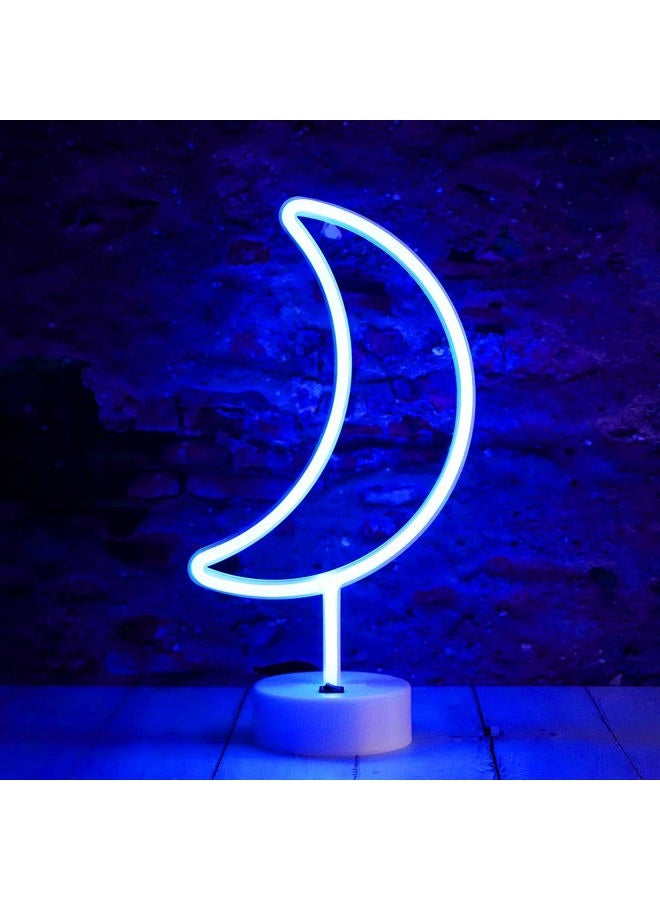 Vicila Neon Moon Lights, LED Moon Decor Neon Signs Art Decorations Crescent Night Lights Lamp for Party Supplies, Children Kids Girls Gift-Moon with Holder Base(Blue) - Image 2