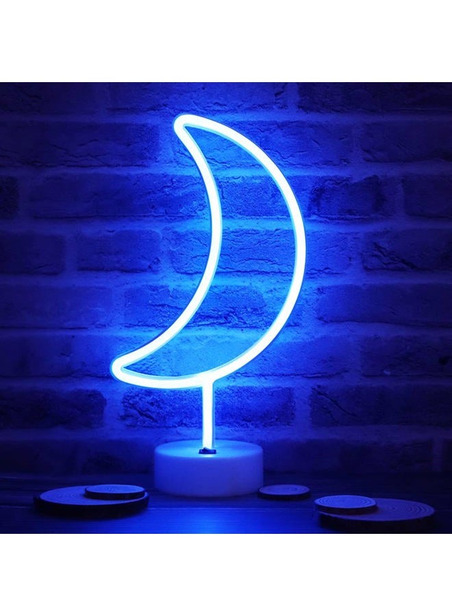 Vicila Neon Moon Lights, LED Moon Decor Neon Signs Art Decorations Crescent Night Lights Lamp for Party Supplies, Children Kids Girls Gift-Moon with Holder Base(Blue) - Image 1