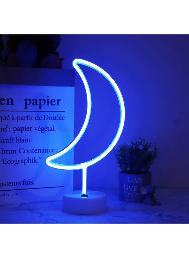 Vicila Neon Moon Lights, LED Moon Decor Neon Signs Art Decorations Crescent Night Lights Lamp for Party Supplies, Children Kids Girls Gift-Moon with Holder Base(Blue) - Image 3