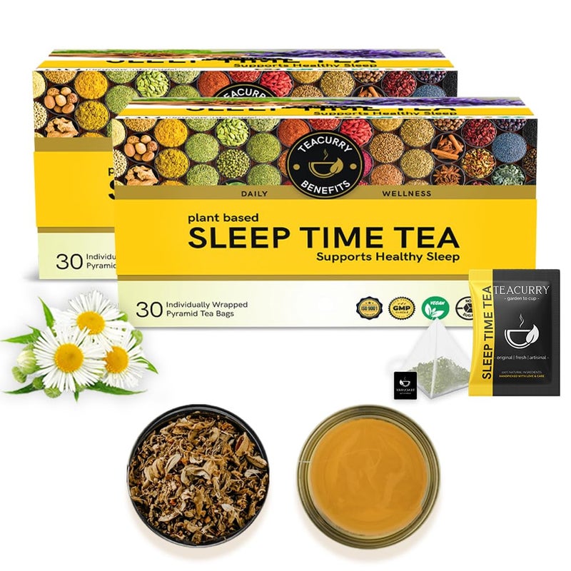 TEACURRY Sleep Tea (2 Months Pack, 60 Tea Bags) - Helps with Snoring, Insomnia, Stress - Sleep Tea Bags - Tea for Good Sleep - Sleep Time Tea Insomnia | Relax Tea - Image 1