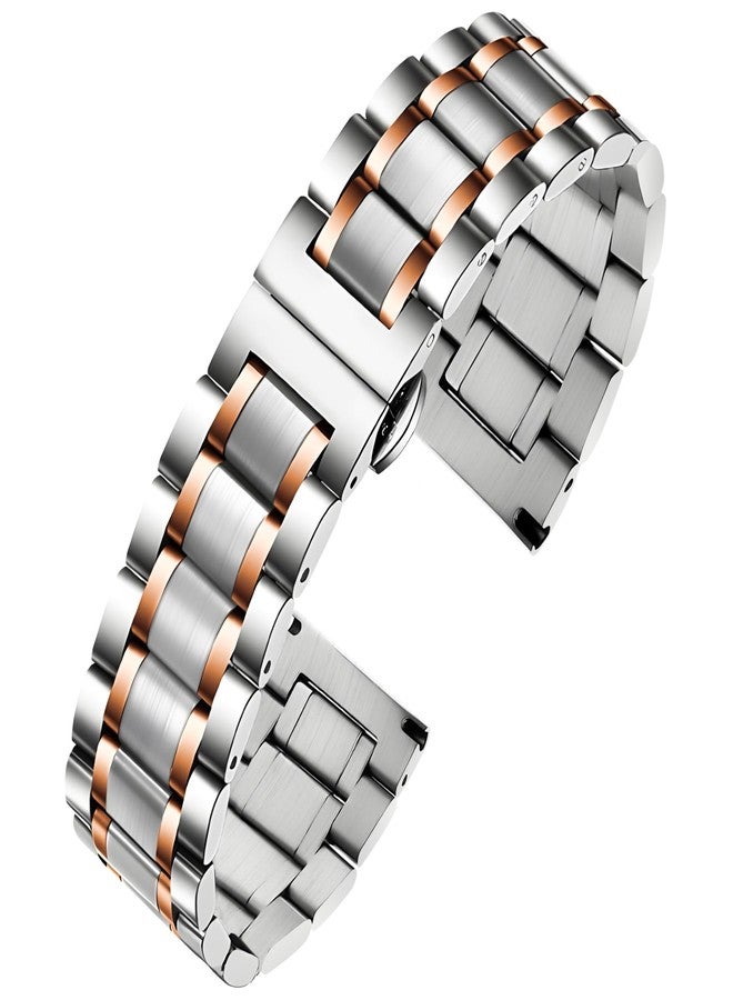 TStrap Metal Watch Band 18mm - Silver Rose Quick Release Watch Bands for Men Women - Stainless Steel Smart Watch Strap Bracelet Replacement Polished - 12mm ... 20mm 22mm 24mm - Image 1