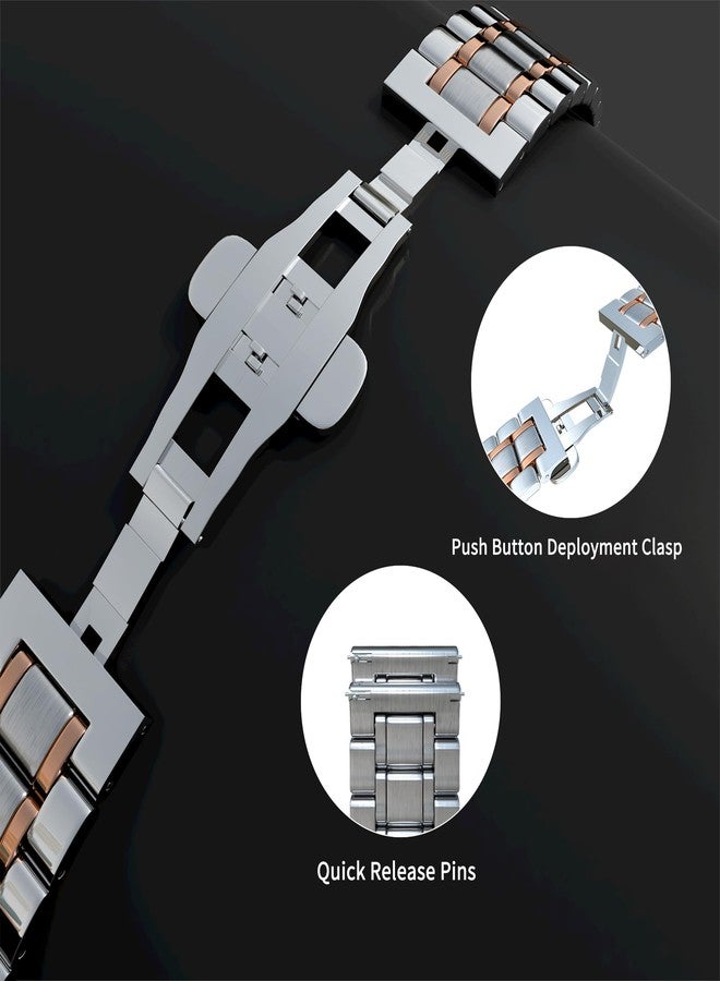 TStrap Metal Watch Band 18mm - Silver Rose Quick Release Watch Bands for Men Women - Stainless Steel Smart Watch Strap Bracelet Replacement Polished - 12mm ... 20mm 22mm 24mm - Image 4