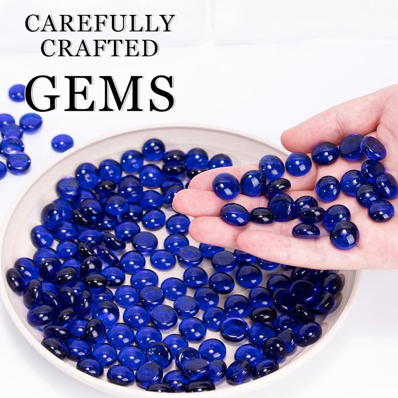 Meschett 50PCS Mini Glass Gems,Blue Mancala Stones Flat Bottom Marble Beads for Home Decorative Art Craft Vase Filler(0.5"~0.7") - Image 2