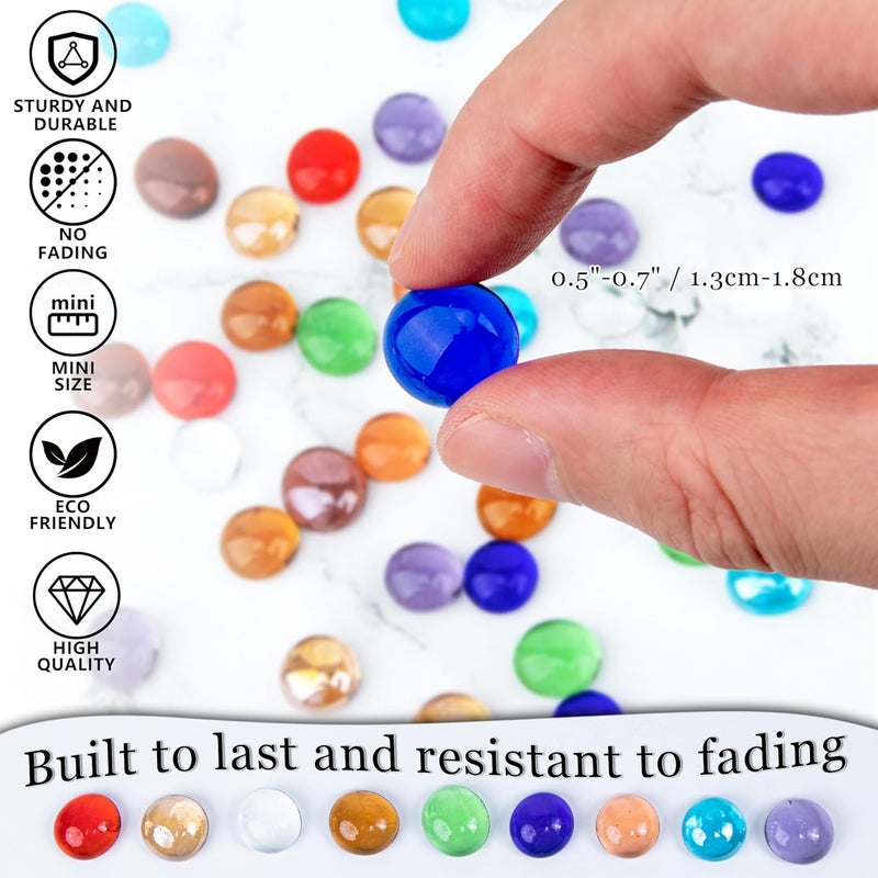 Meschett 50PCS Mini Glass Gems,Blue Mancala Stones Flat Bottom Marble Beads for Home Decorative Art Craft Vase Filler(0.5"~0.7") - Image 5