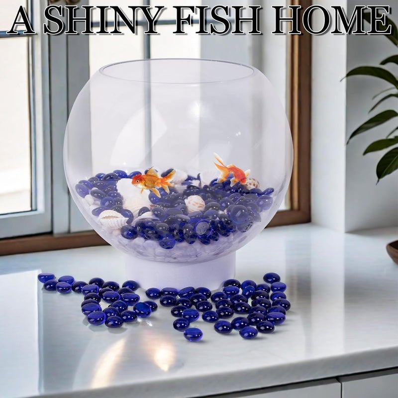 Meschett 50PCS Mini Glass Gems,Blue Mancala Stones Flat Bottom Marble Beads for Home Decorative Art Craft Vase Filler(0.5"~0.7") - Image 4