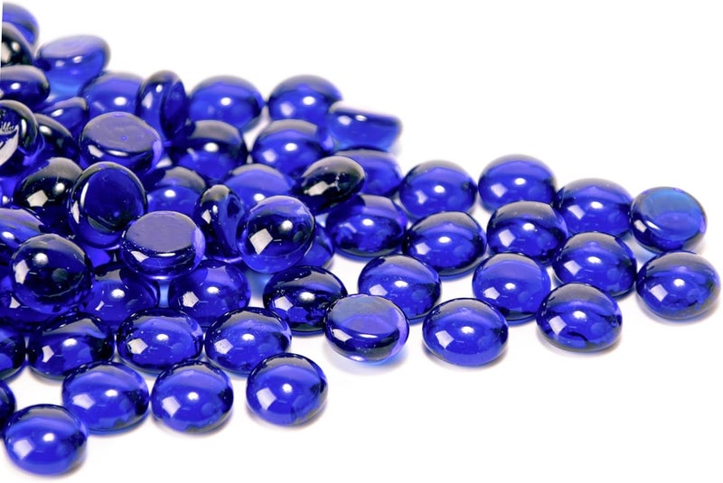 Meschett 50PCS Mini Glass Gems,Blue Mancala Stones Flat Bottom Marble Beads for Home Decorative Art Craft Vase Filler(0.5"~0.7") - Image 1