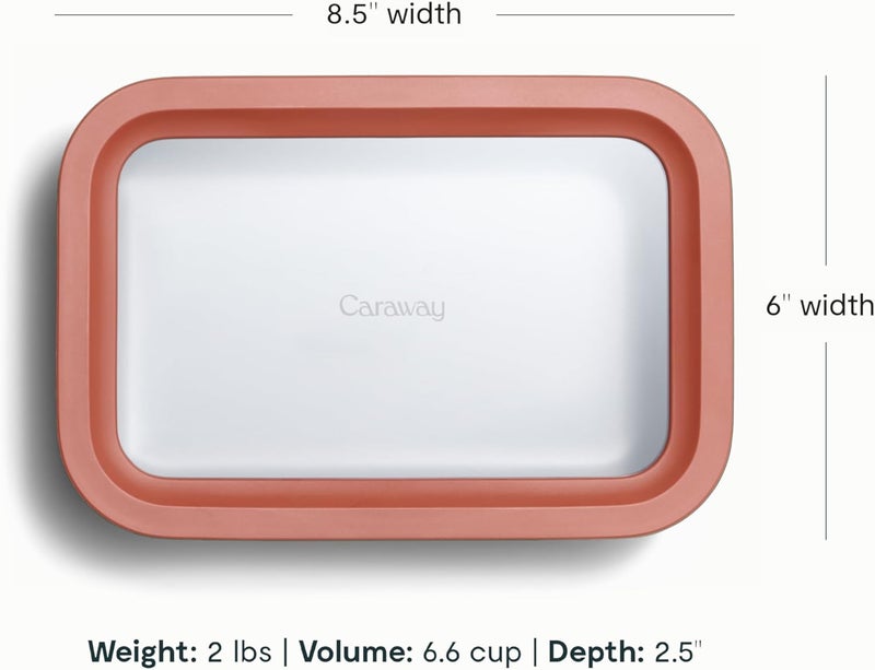 CARAWAY Glass Food Storage - 6.6 Cup Ceramic Coated Container - Non-Toxic, Non-Stick Lunch Box With Lids - Dishwasher, Oven, & Microwave Safe - Perracotta - Image 3