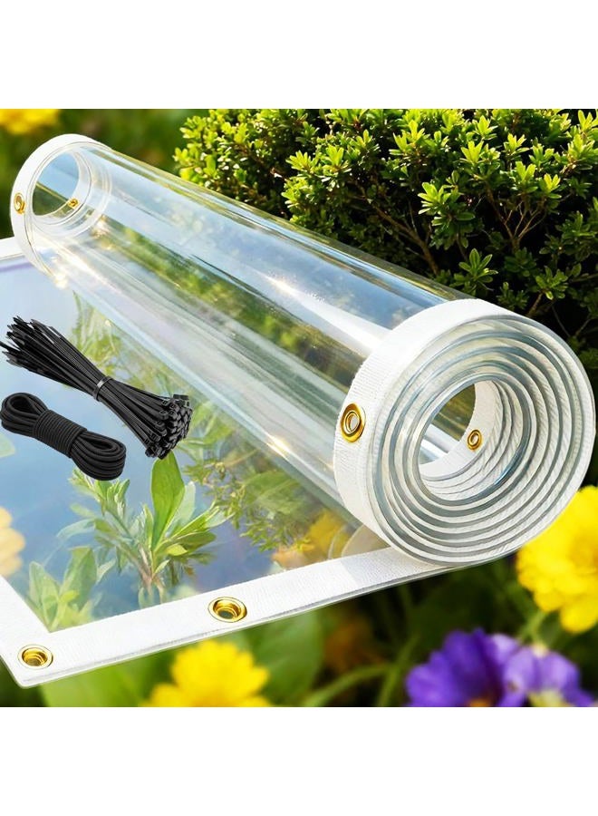 Artpuch غطاء شفاف مقاوم للماء 8x10 قدم، أغطية PVC ثقيلة مع حواف معززة، قماش شفاف بسماكة 14 مل للاستخدام الخارجي في الحدائق والبيوت الزجاجية والنباتات - Image 1
