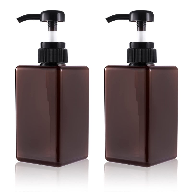 Pump Bottle Refillable Plastic Empty Lotion Soap Dispenser Liquid Container for Bathroom Shampoo and Body Wash 15oz450ml Amber 2 Pack