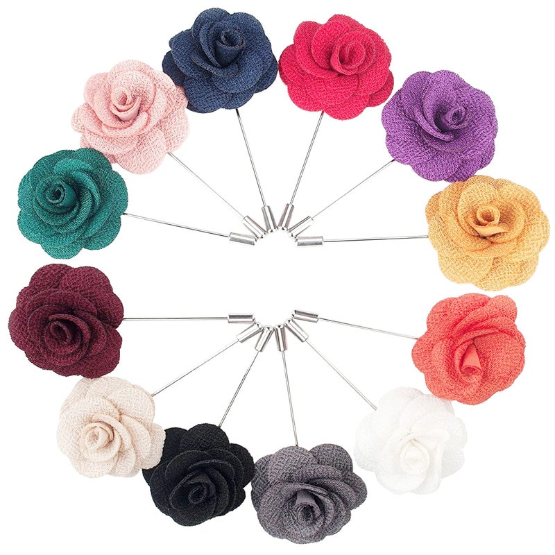 Geek-M Men's Lapel Pin Handmade Boutonniere Flower Pin for Suit Wedding Groom Xmas Gift Pack of 12 - Image 1
